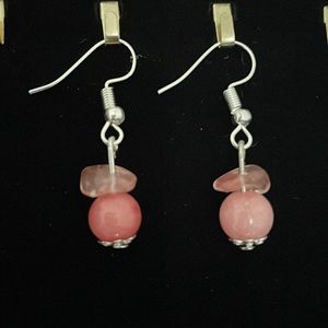 💗NWOT Genuine Natural Stone Rose Jasper Cherry Quartz Earrings Healing Pink